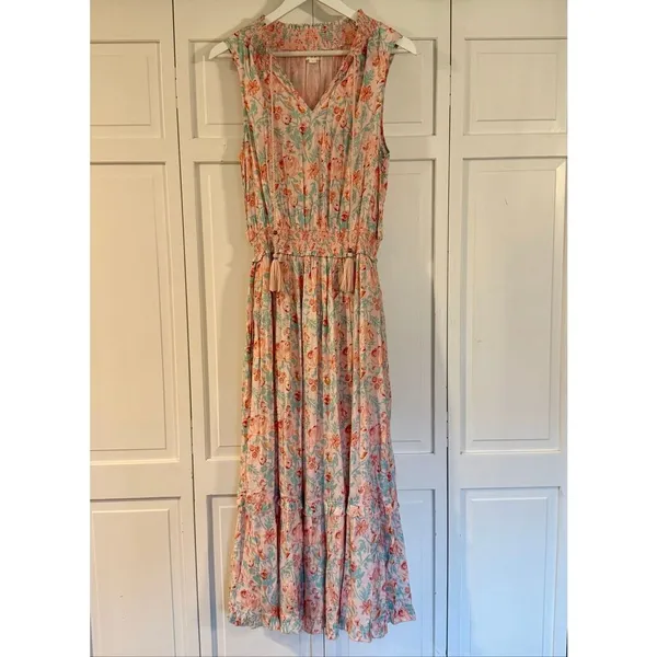 Roller Rabbit Amandine pink floral smocked waist size small - Image 9