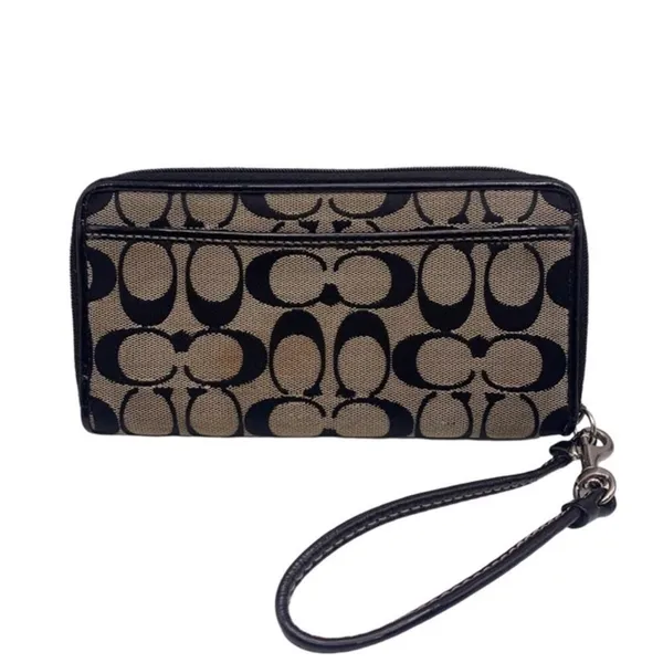 COACH Black Signature Canvas Wristlet Wallet - Image 2