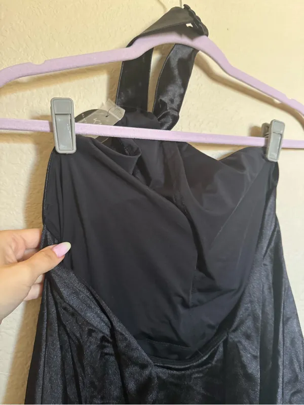 Klassy‎ Network Halter Satin Mini Dress Sz L NEW Bra-free Party - Image 4