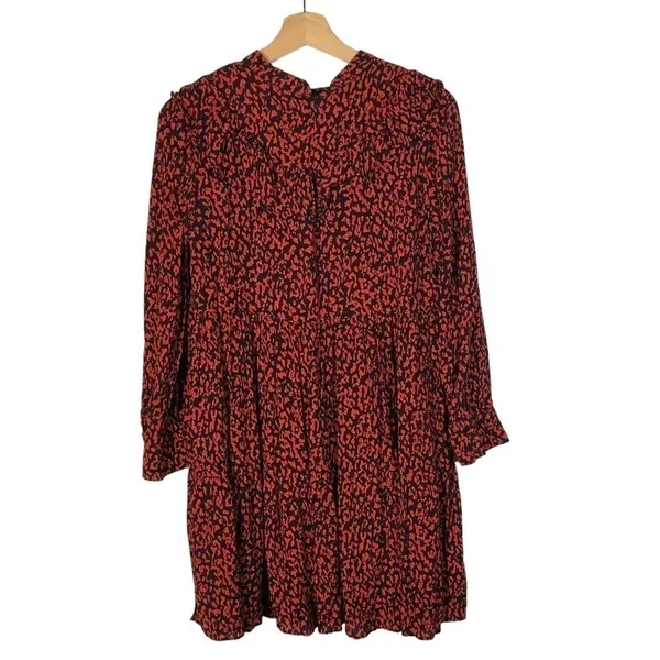 Zara‎ Red & Black Animal Print Ruffle Long Sleeve Mini Dress M - Image 3