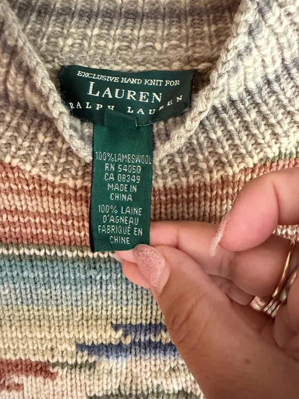 VTG Lauren Ralph Lauren Hand Knit Serape Sweater 100% Lambswool Size: L - Image 4