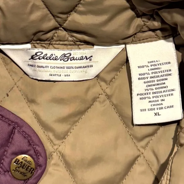 Eddie Bauer Goose Down Quilted Puffer Vest Purple XL Outdoor Preppy Equestrian - Image 4