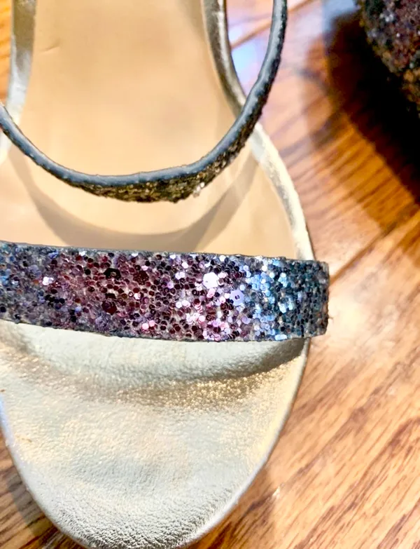 Bamboo women blue/pink glitter sparkle block heels sandals size 37.5 - Image 4