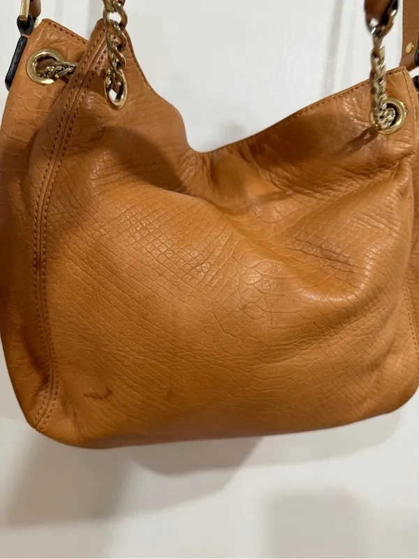 Michael Kors Cognac Leather Shoulder Bag with Gold Chain​ - Image 3