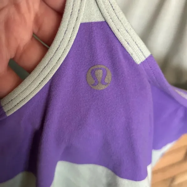 Lululemon Power Y Tank Luon Light Bold Stripe Power Purple With Pads Size 6 - Image 5