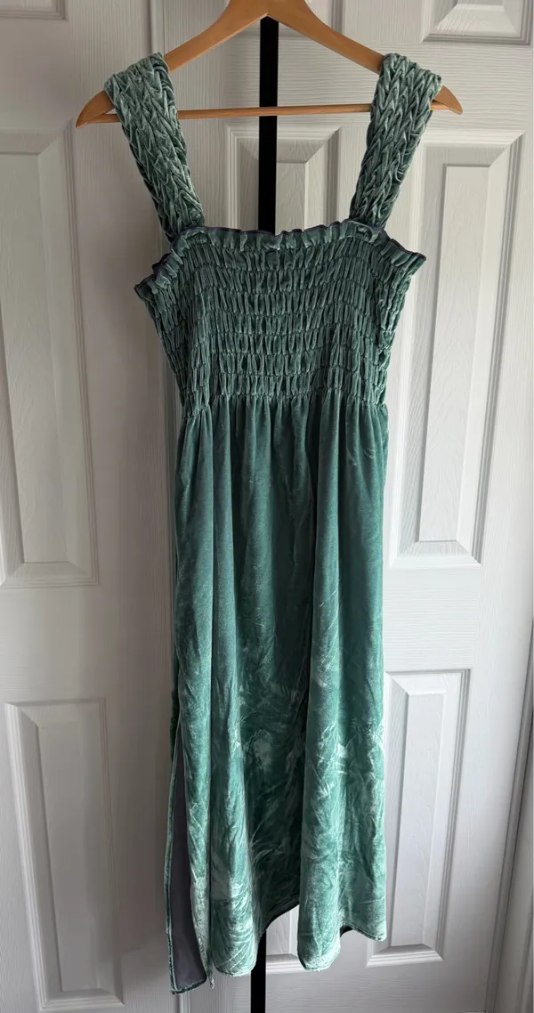 Free People Camille Midi Dress Velvet Smocked Boho Sapphire Women's Size: XS - Image 4