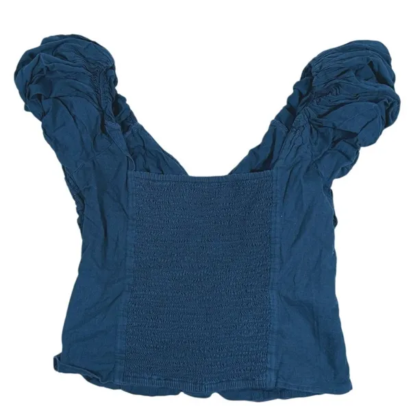 Abercrombie & Fitch Ruched Puff Sleeve Top S Blue Coquette Romantic Prep Cottage - Image 3