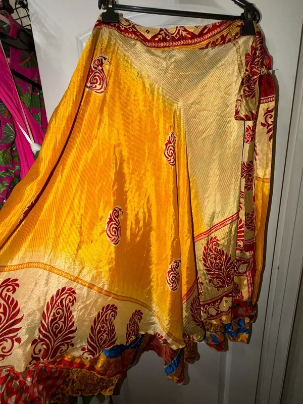 Indian Silk Reversible Wrap Skirt Yellow - Image 4