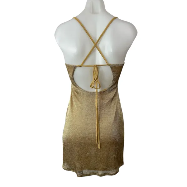 ASOS Gold Sheer Chainmail Square Neck Strappy Cami Camisole Mini Tank Dress Sz 4 - Image 2