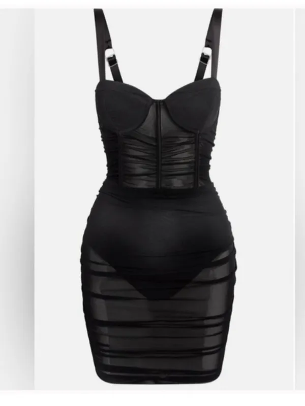LEAU Miami Corset Mesh Bodice Mini Dress Black Sz S - Image 9