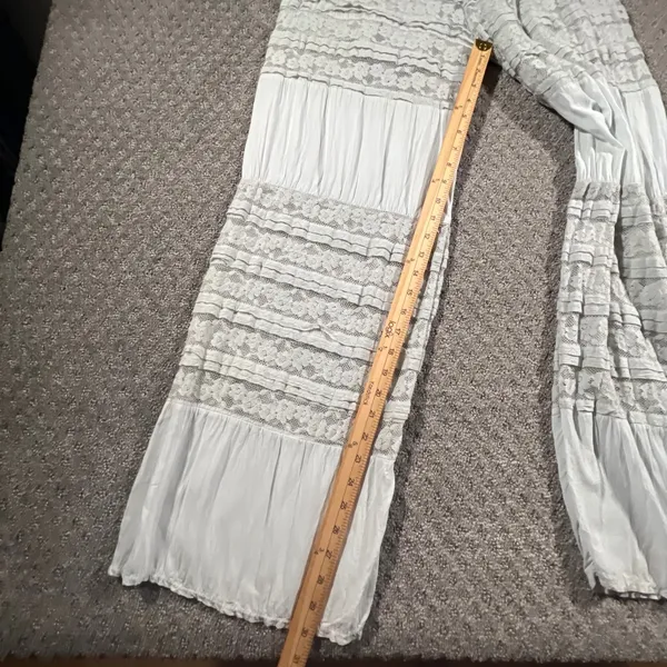 Made in Italy Lace Tiered Wide Leg Pants Womens M L Gray Boho Ruffle Crinkle - Image 7