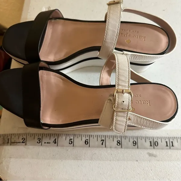 Kate Spade New‎ York Wedge Sandals Black White 9 Womens Platform Striped Heels - Image 5