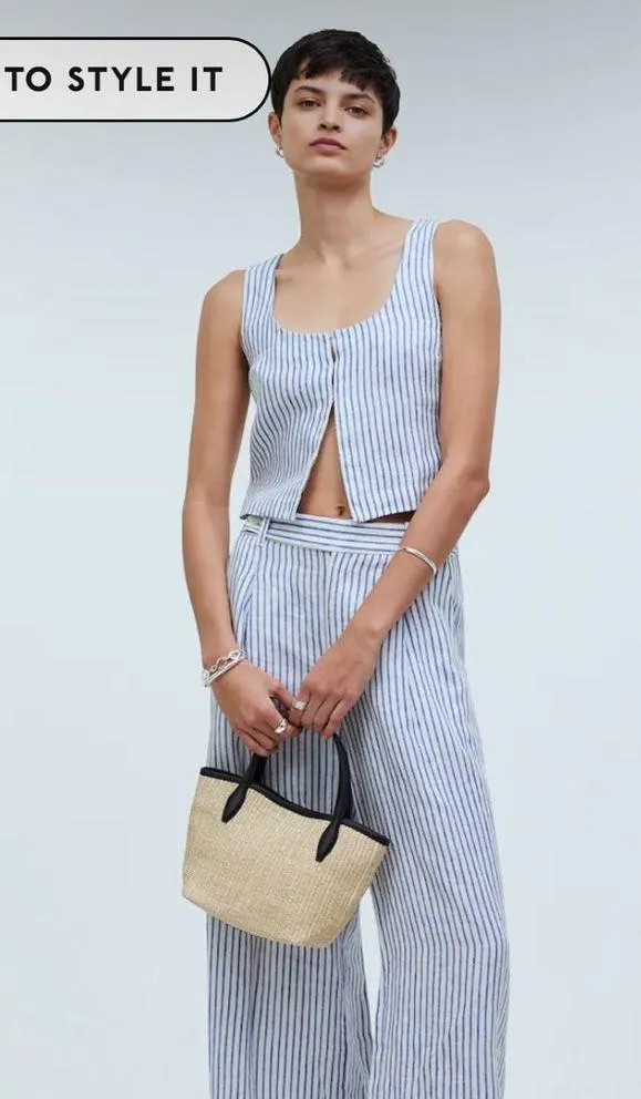 Madewell Scoopneck Crop Tank in 100% Linen in Bluestone Size 2 NWT - Image 2