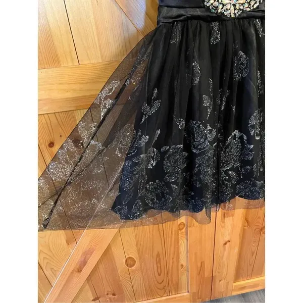 Deb Black Dress Halter floral Sparkly size 7/8 (3018) - Image 2