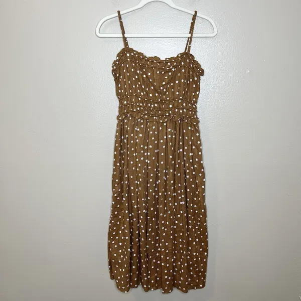 Maurice's Women's Dress S Brown Polka Dot Midi‎ Coquette Cute Spaghetti Thin Strap Wedding - Image 2