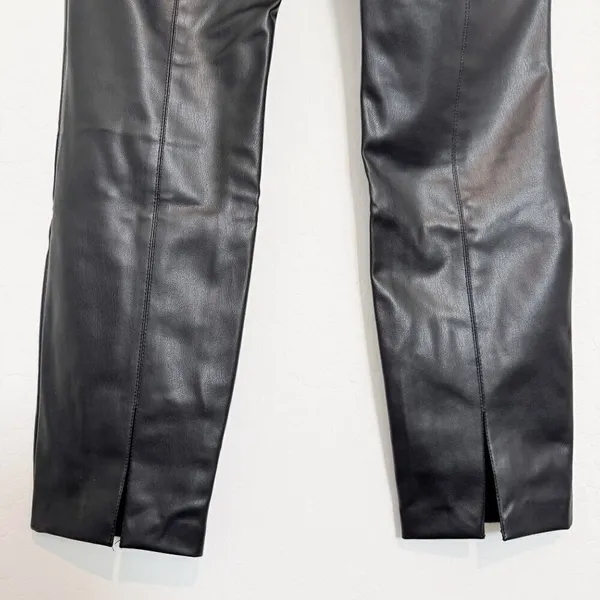 Zara Pants Size Large Black Faux Leather Split‎ Back Hem Pull On Mob Wife Glam - Image 6