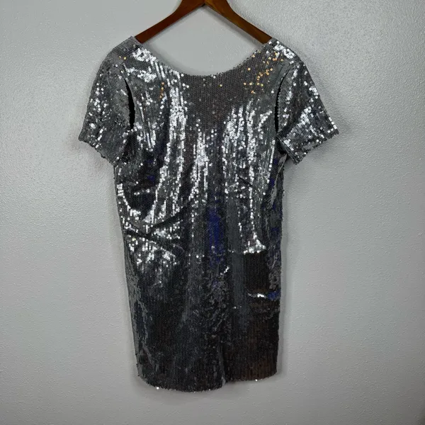 Fate Silver Sequin Mini Shirt‎ Dress Size Large - Image 2