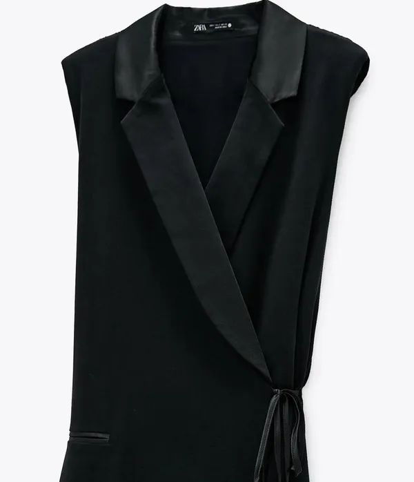 Zara COMBINED PLEATED WRAP BLAZER DRESS BLACK NEW - Image 7