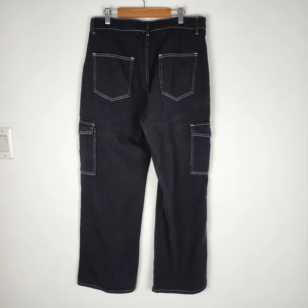 Cider Happy Hour Cargo Jeans Wide Leg Black Denim Contrast Stitch Size XL - Image 3