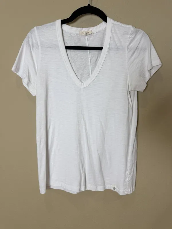 Rag & Bone Semi Sheer V Neck Short Sleeve Tee T Shirt White Size Small - Image 2