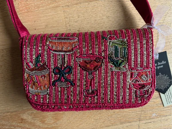 Beaded Pink Cocktail Motif Shoulder Bag - Image 2