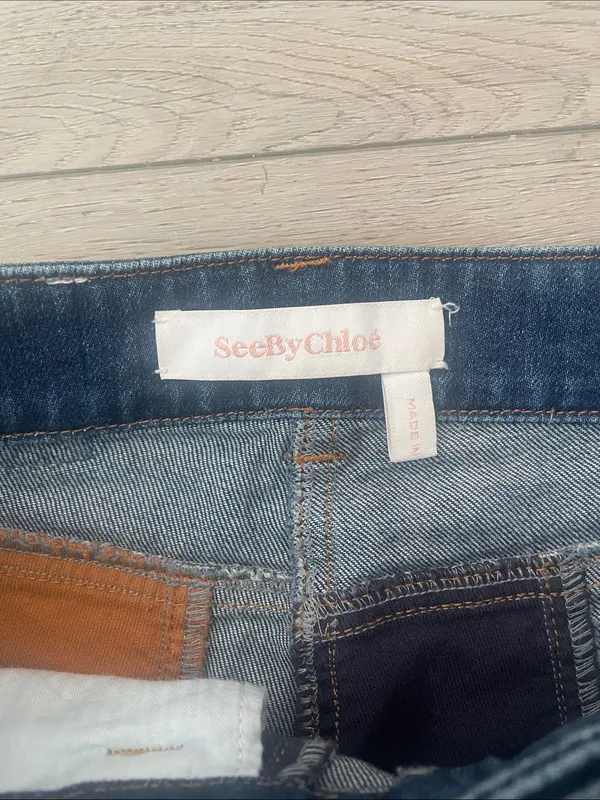 See by Chloé Flared Patchwork Striped Jeans Size 24 - Image 6