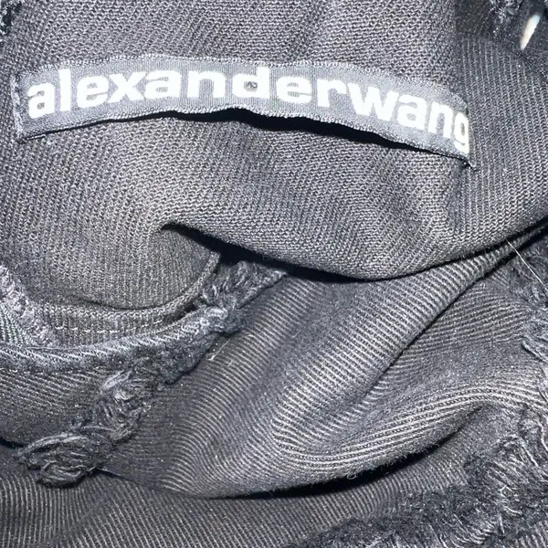 Alexander Wang Black Denim Mini Dress Diagonal Frayed Raw Hem Size 6 - Image 8