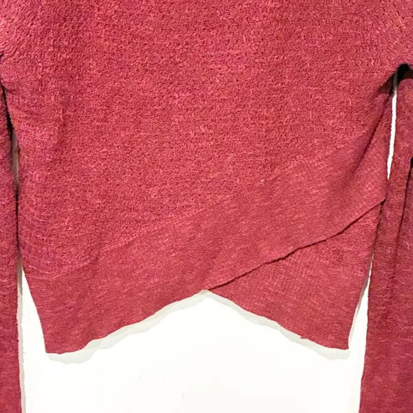 Free People Boho Wrap‎ Sweater Plum Linen Blend with Tulip Hem Size Small - Image 4