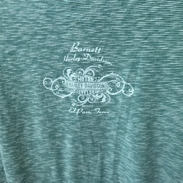 Harley Davidson Womens Size Large Green V-Neck Tee Biker Motorcycle Logo Y2K - Image 4