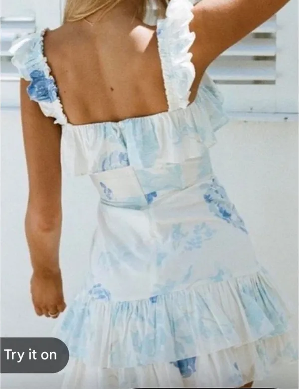 Sabo Skirt Blue Floral Ruffle Mini Dress - Image 2