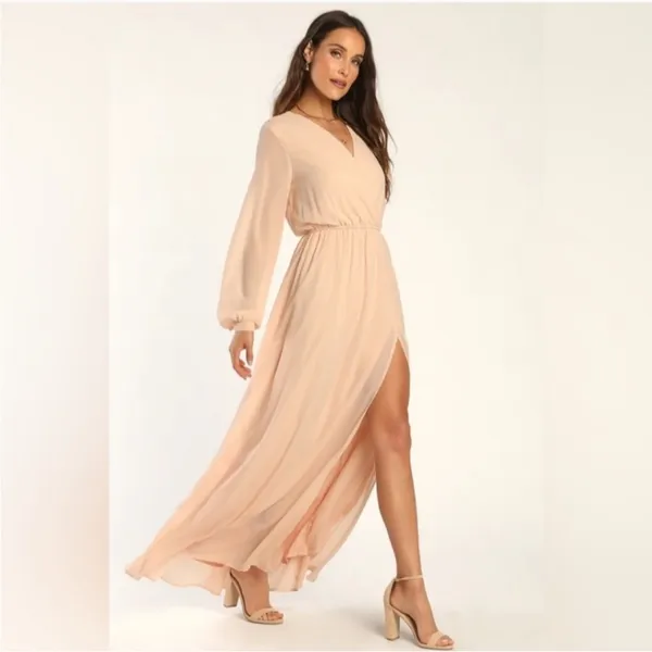 Lulu’s Wonderous Water Lilies Blush Pink Long Sleeve V Neck Maxi Dress NWT M - Image 11