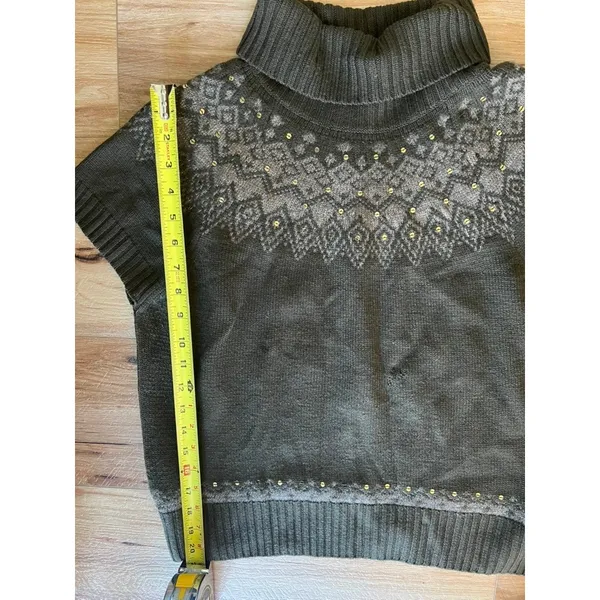 Jones New York Merino Wool Fair Isle Sequin Turtleneck Short Sleeve Sweater L - Image 10