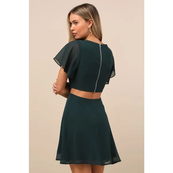 NWT Lulus Blissful Love Dark Green Cutout Mini Skater Dress Party Night Out Sz M - Image 3
