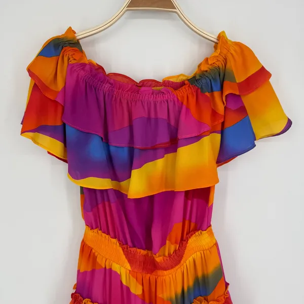 Buddylove Kiera Ruffled Off-The-Shoulder Mini Dress Small Sunset Boho Festival‎ - Image 4