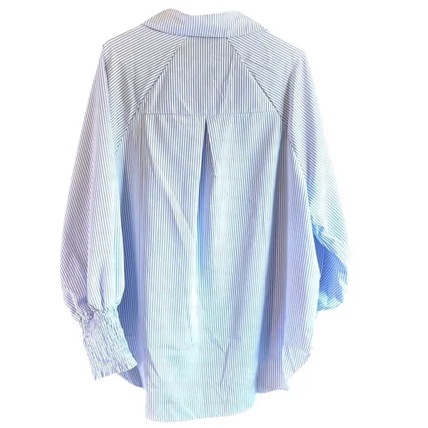 NEW Adora Oversized M Striped Shirt Lantern Sleeves‎ Blue White - Image 5