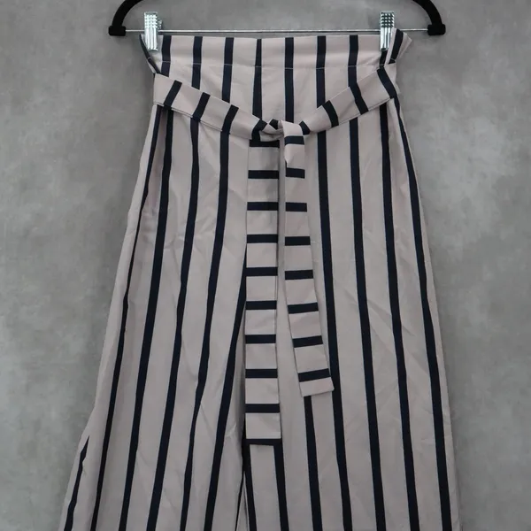 Blue Stripe‎ Belted Wide Leg Boho Pull On Straight Leg Trousers Pant S Small - Image 4