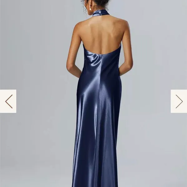 AW BRIDAL Navy blue satin halter neck naxi dress. - Image 3