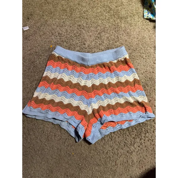 Rip Curl Womens Small Crochet Knit Chevron Shorts Blue Orange Brown Zig Zag Boho - Image 2