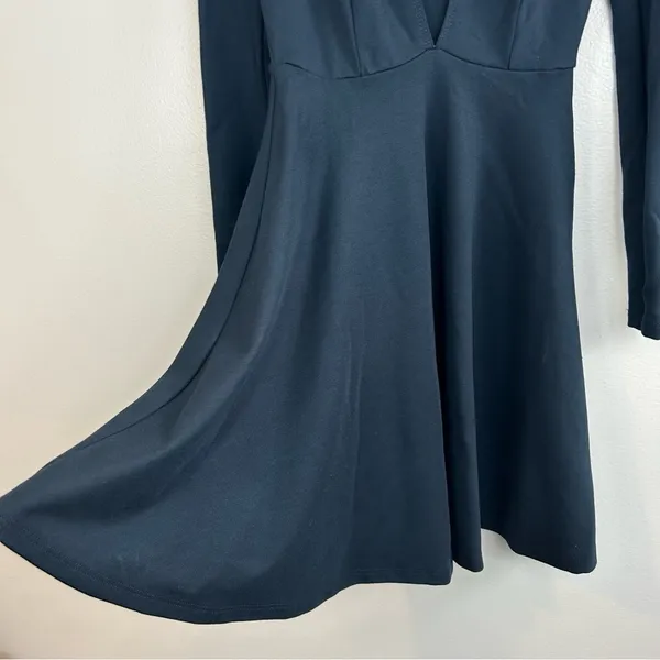 American Apparel Dark Blue Deep V-neck Long Sleeve Mini Fit & Flare Dress XS - Image 9