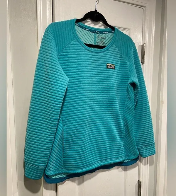 L.L. Bean Size S Aqua Blue Ribbed Airlight Crew Neck Pullover Thermal Top - Image 6