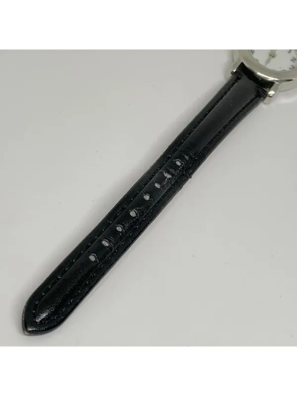 FMD women’s watch silver tone quartz analog 25mm black leather band running - Image 4