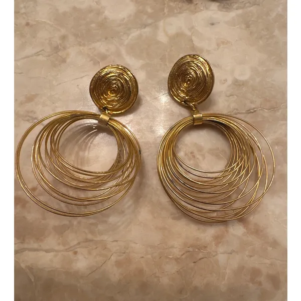 Vintage 1980s–1990s Couture Gold Tone Wire Chandelier Statement Earrings - Image 12