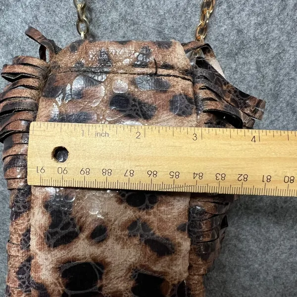 Chico's Animal Print Crossbody Bag Chain Strap Purse Faux Leather Fringe‎ - Image 8