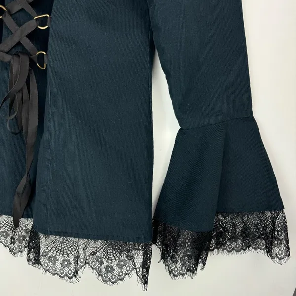 The Pyramid Collection Corduroy Corset Lace Up Jacket Sz Small Lace Trim - Image 15
