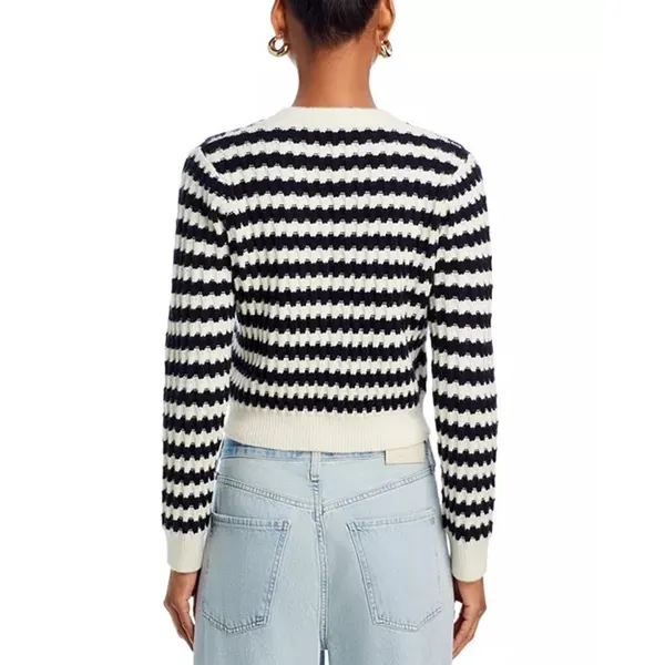 Anthropologie Line + Dot Laurel Cropped Knit Cardigan Size Small Black Striped - Image 14