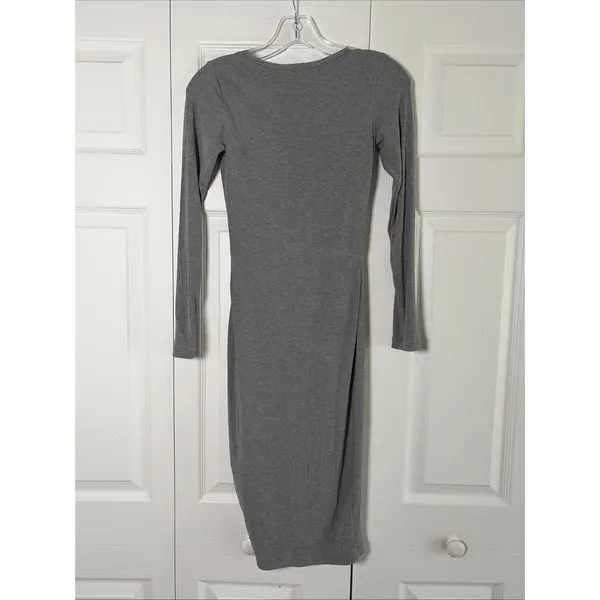 Popilush Ribbed Bodycon Midi Dress‎ Womens Size S Gray Long Sleeve Square Neck - Image 4