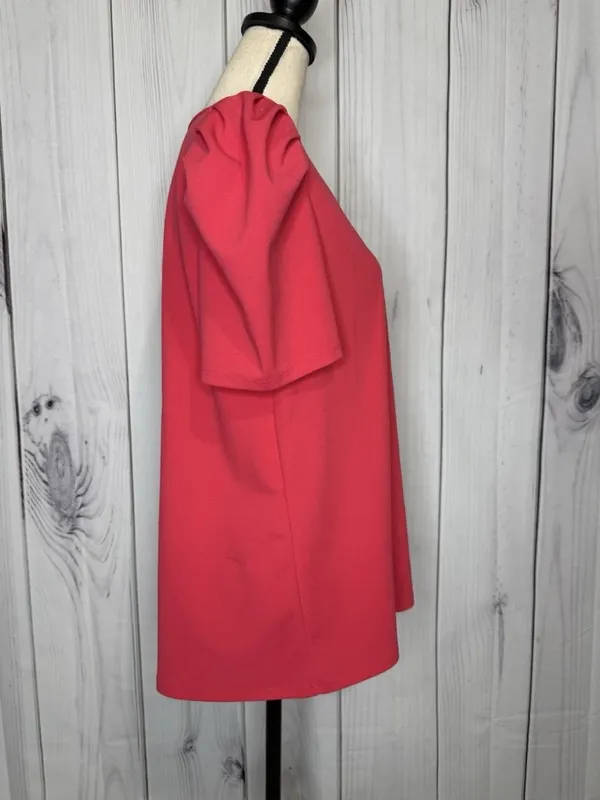 Jodifl Womens Sz Large Coral V-Neck Puff Sleeve Blouse Top - Image 5