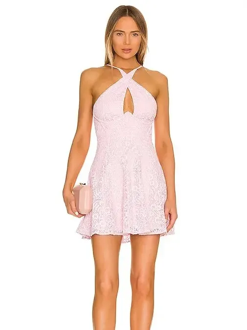 For Love & Lemons Carmela Mini Dress Lace Light Pink Large - Image 3