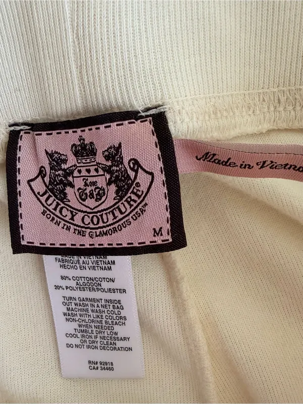 Juicy Couture Cream Velour Wide-Leg Lounge Pants with Gold Chain Trim Y2K Size M - Image 7