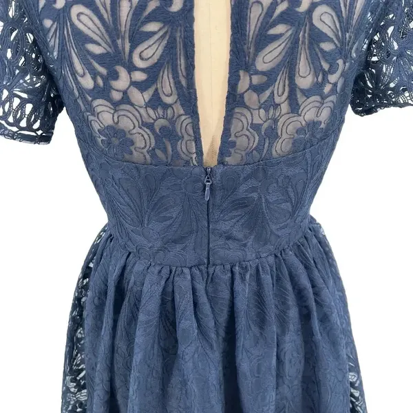 Chi Chi London‎ Sheridan Dress Navy Blue Embroidered Short Sleeve UK 12 US 8 - Image 11